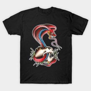 Red Cobra with Skull Tattoo Design T-Shirt